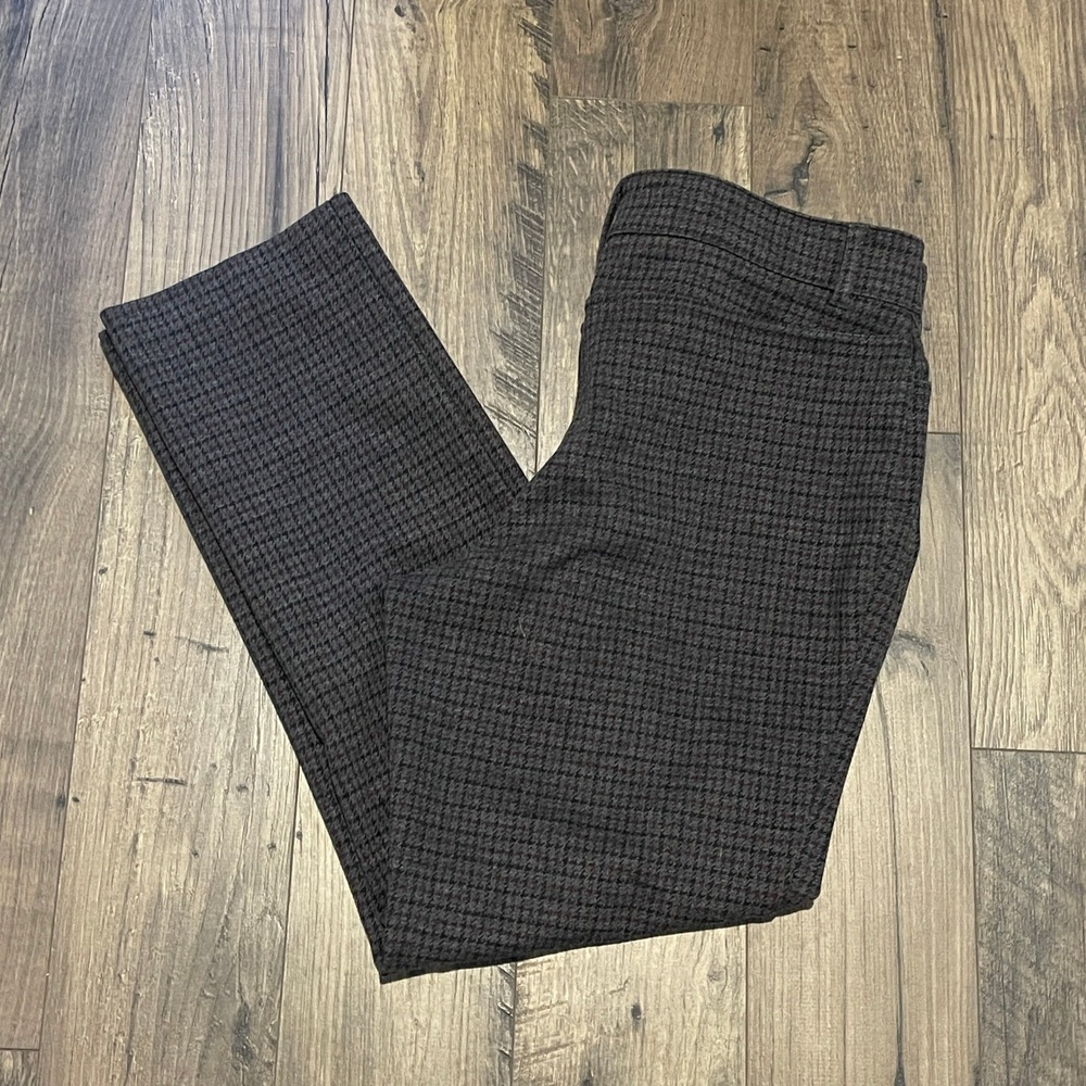 Talbots Petites Gray Burgundy Houndstooth Straight Leg Trousers Size 12P